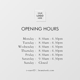 Opening Hours Business Logo Modern Window Cling