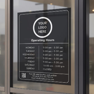 Opening Hours Business Logo QR Code Black & White