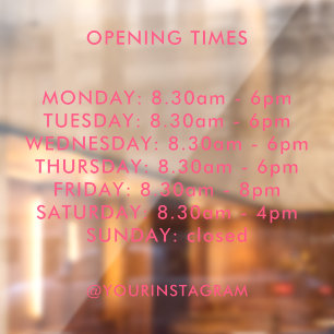 Opening hours business modern minimalist pink