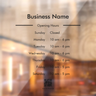 Opening Hours Business Name QR Code See-Through