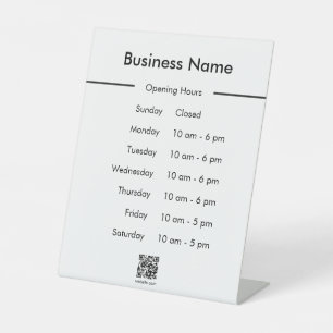 Opening Hours Business Name QR Code White Pedestal Sign
