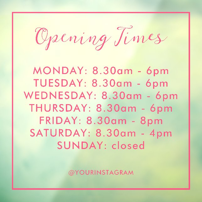 Opening hours business pink modern minimalist (Sheet 3)