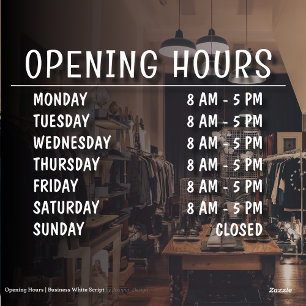 Opening Hours   Business White Script