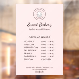 Opening Hours Custom Logo Pink Bakery Business