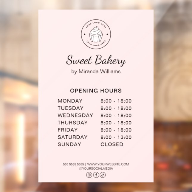 Opening Hours Custom Logo Pink Bakery Business (Sheet 2)