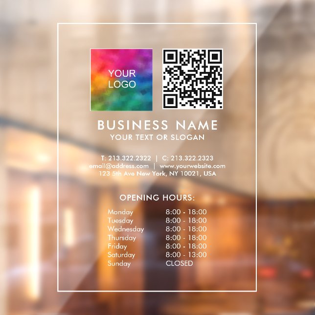 Opening Hours Customisable Business Logo QR Code (Sheet 2)