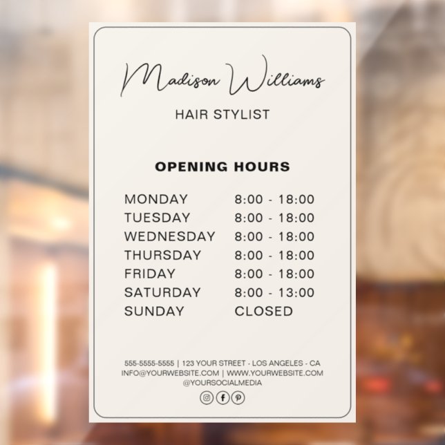 Opening Hours Hair Stylist Salon (Sheet 2)
