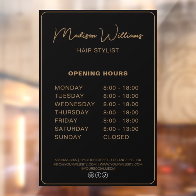 Opening Hours Hair Stylist Salon Black Gold (Sheet 2)