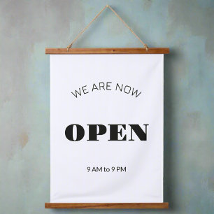 Opening Hours l Black & White Business Time Sign Hanging Tapestry