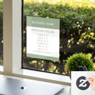 Opening Hours Modern Sage Green Business Window