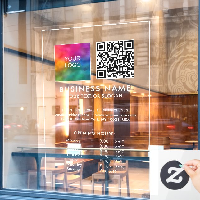 Opening Hours QR Code Business Logo Template Large (Cafe Window)