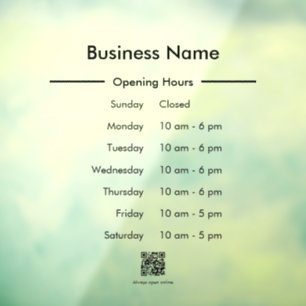 Opening Hours Schedule Business Name QR Code Clear