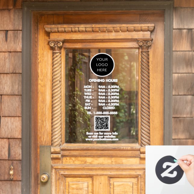 Opening Hours White Business Logo QR Code  (Home Door)