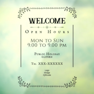 Opening Hours Window Cling
