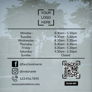 Opening Hours With QR Code Custom Business Logo