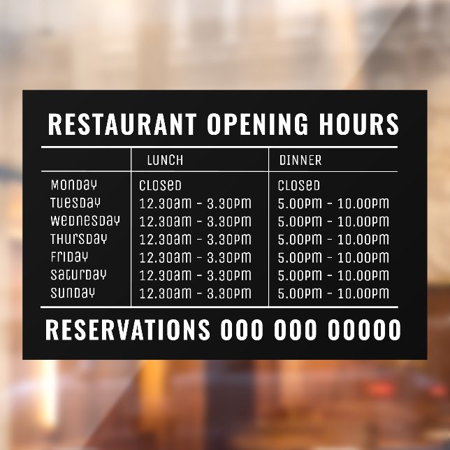 Opening Lunch & Dinner Hours Restaurant  (Sheet 2)