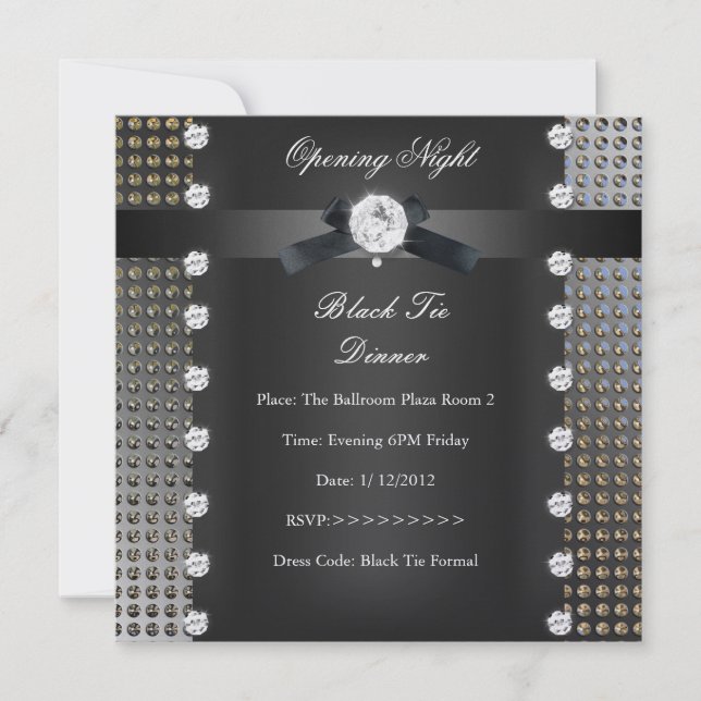 Opening Night Black Tie Formal Black Silver Invitation (Front)