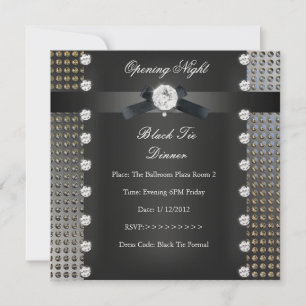 Opening Night Black Tie Formal Black Silver Invitation