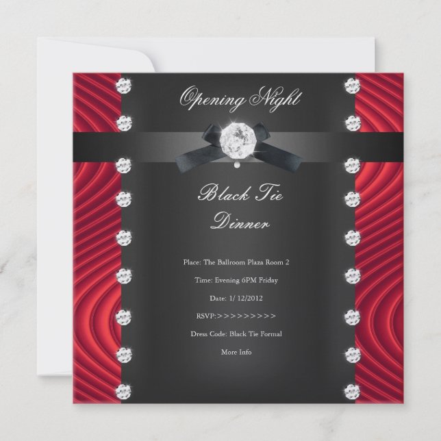 Opening Night Black Tie Formal Red Black Silver Invitation (Front)