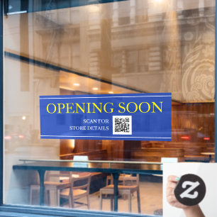 OPENING SOON Sign, QR Code, Message Blue/White/Yel
