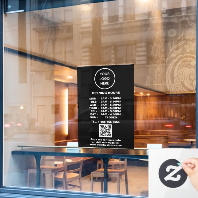 Opening times Black Business Logo QR Code  (Cafe Window)