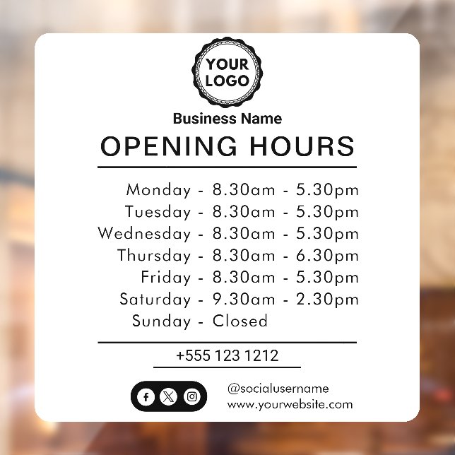 Opening Times | Business Logo Opening Hours  (Sheet 2)