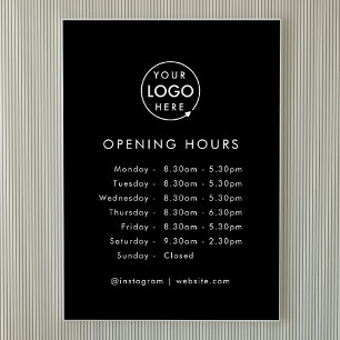 Opening Times   Business Logo Opening Hours Black Poster