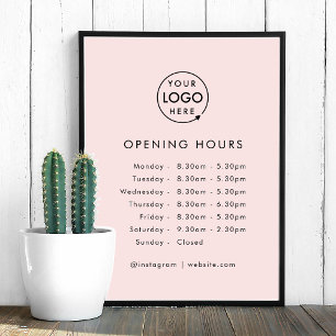 Opening Times   Business Logo Opening Hours Pink Poster