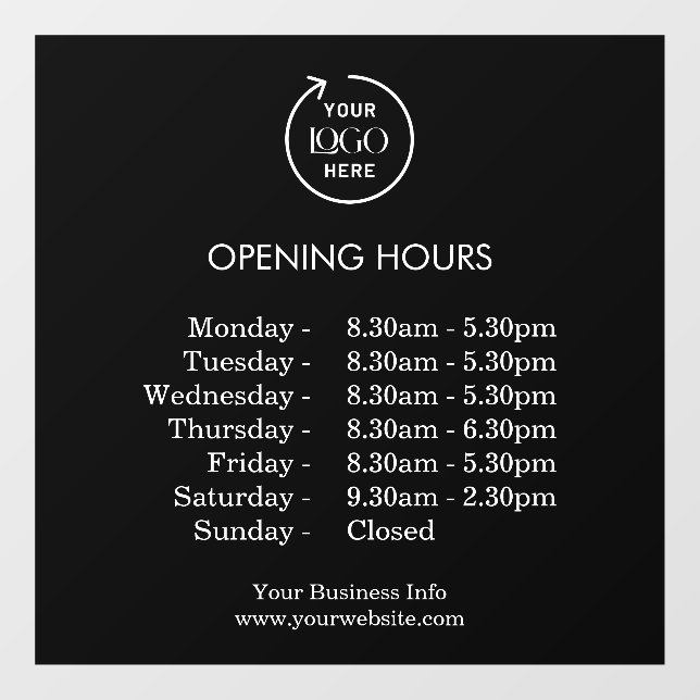 Opening Times | Business Opening Hours Black (Sheet)