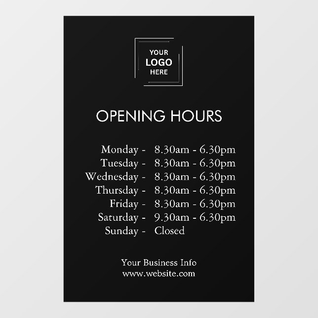 Opening Times | Custom Business Hours Black  (Sheet)