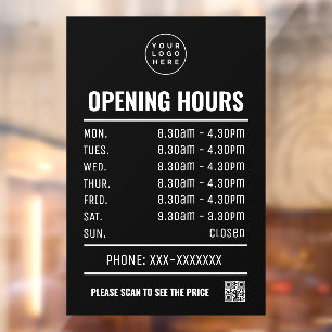Opening Times With Qr Code And Business logo 