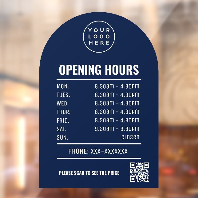 Opening Times With Qr Code Logo And Navy Blue Arch (Sheet 2)