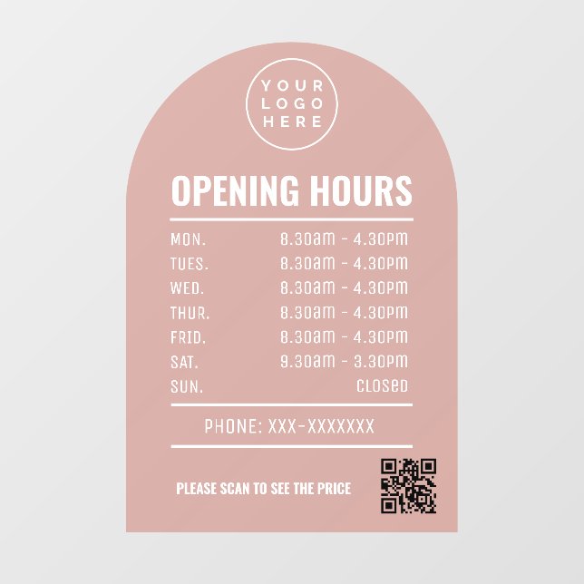 Opening Times With Qr Code Logo Dusty Rose Arch  (Sheet)