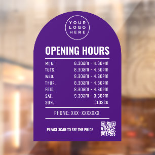 Opening Times With Qr Code Logo Purple Arch