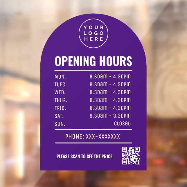 Opening Times With Qr Code Logo Purple Arch (Sheet 2)