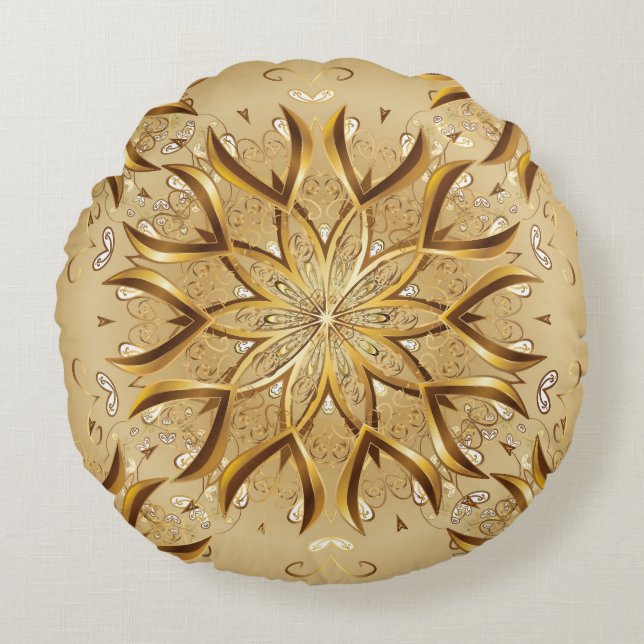 Openwork golden, oriental sketch texture. round cushion (Front)