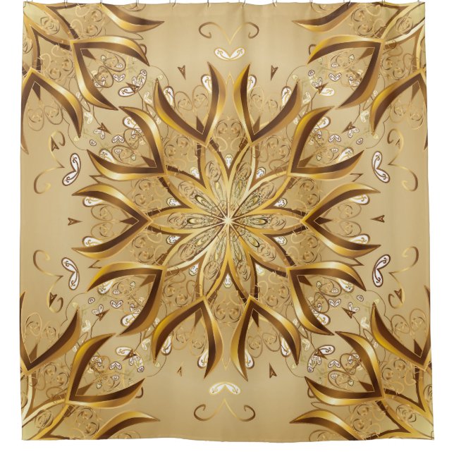 Openwork golden, oriental sketch texture. shower curtain (Front)