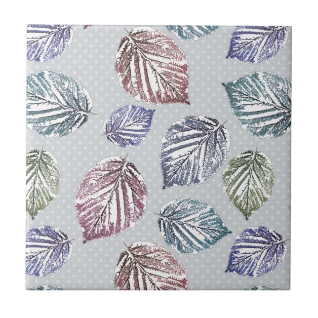 Openwork leaves on a light grey background  ceramic tile (Front)