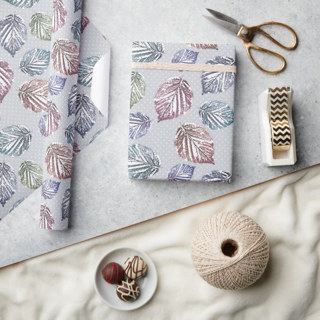Openwork leaves on a light grey background  wrapping paper (Crafts)