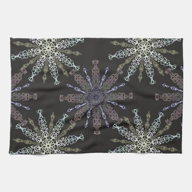 Openwork snowflakes on dark. tea towel (Horizontal)