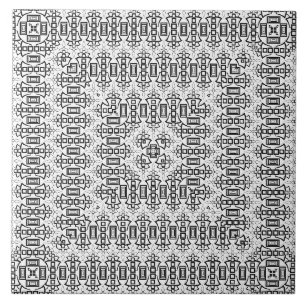 Openwork squares art deco retro black white ceramic tile