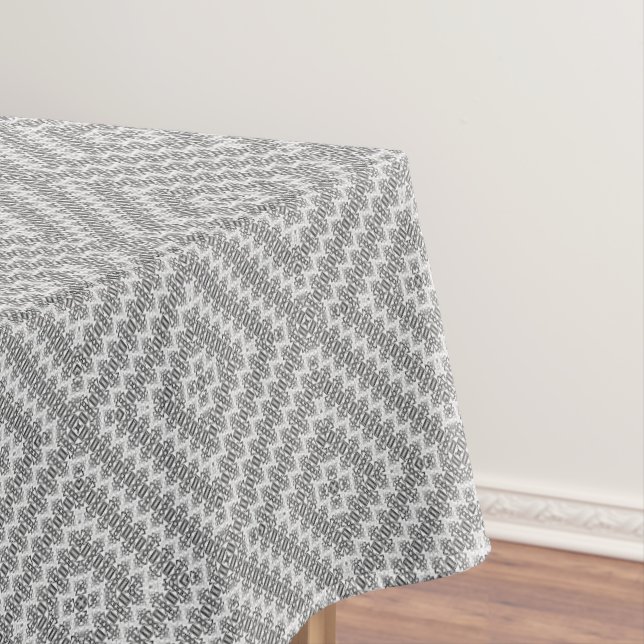 Openwork squares art deco retro black white tablecloth (In Situ)