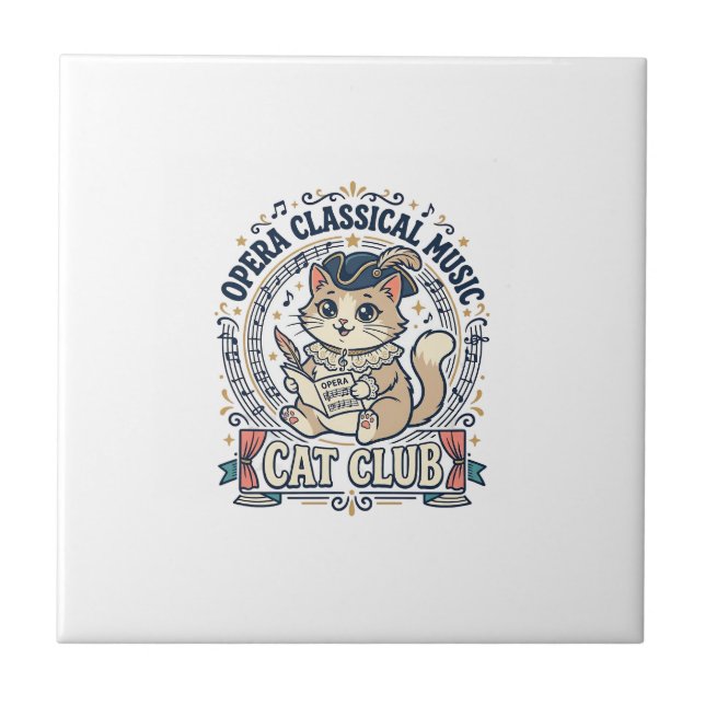 Opera Classical Music Cat Cute Cat T-Shirt Design  Ceramic Tile (Front)