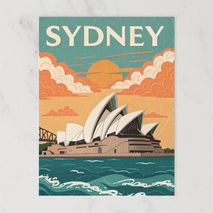 Opera House in Retro Sydney Travel Postcard