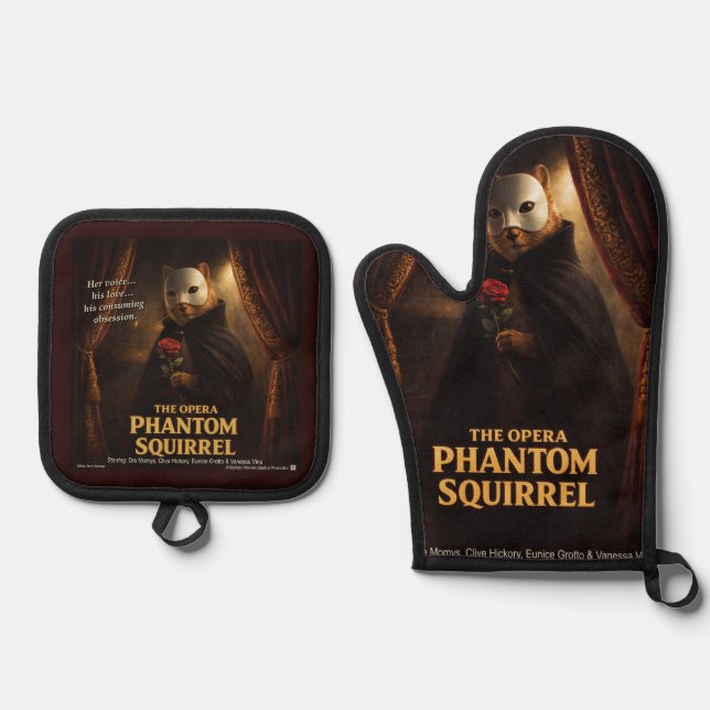 Opera Phantom Squirrel Parody Oven Mitt & Pot Holder Set (Front)