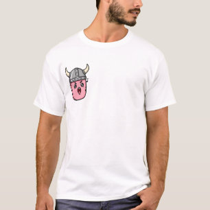 Operatic Pink Bean Warrior Wearing Horned Viking T-Shirt