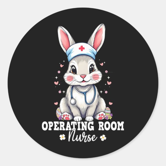 Operating Room Nurse Bunny With Stethoscope Easter Classic Round Sticker (Front)