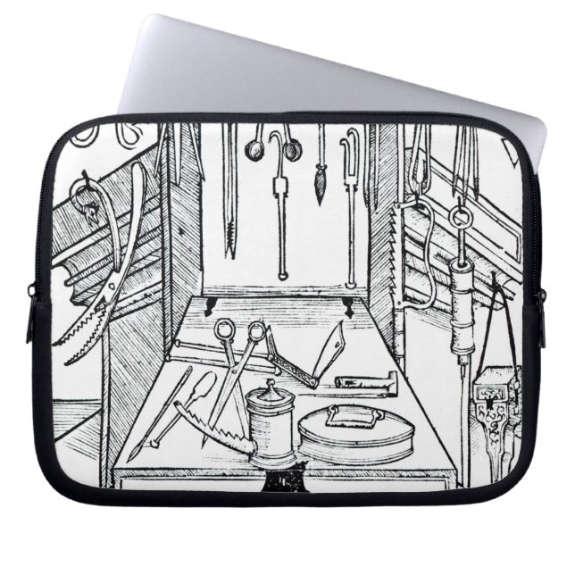 Operating table and surgical instruments, from 'Da Laptop Sleeve (Front)