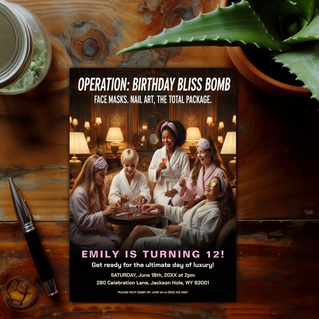 Operation Birthday Bliss Spa Party  Invitation (Creator Uploaded)