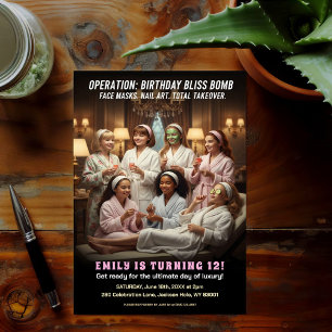 Operation Birthday Bliss Spa Party  Invitation